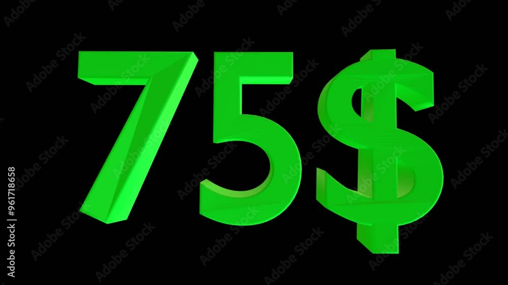 75 dollar animation isolated on black background for business concept 75 dollar animation isolated on black background for business concept