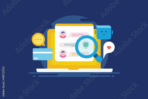 Intelligent chatbot assistant for customer support service, AI technology business enterprise solution, vector illustration.