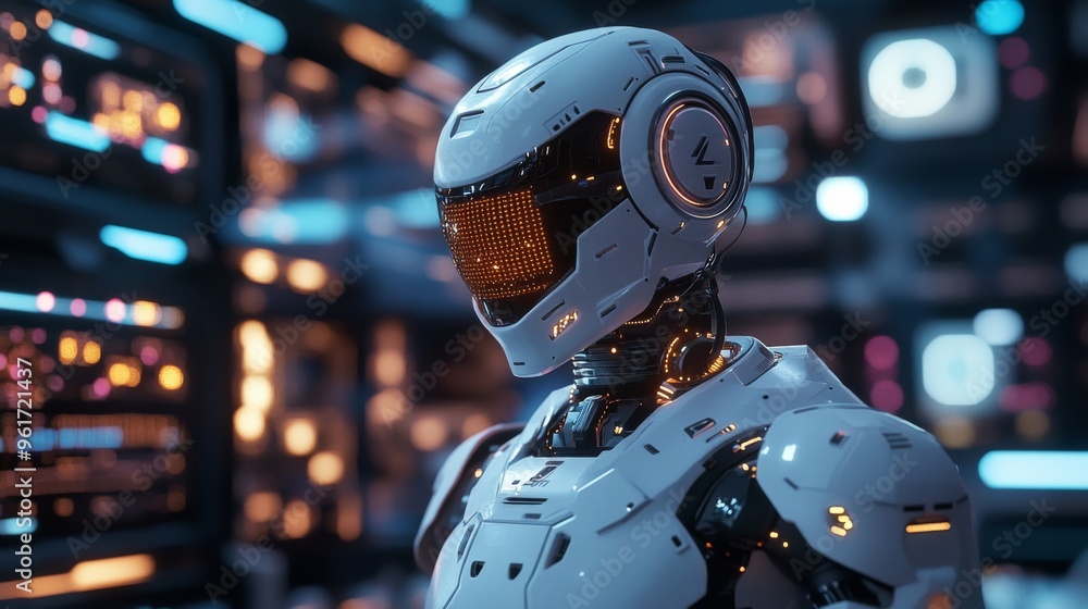 Fototapeta premium Futuristic AI Robot in High-Tech Environment