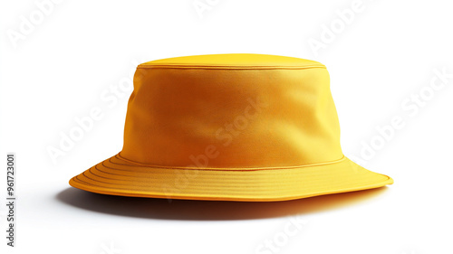 3D yellow bucket hat on white background. Mockup for design