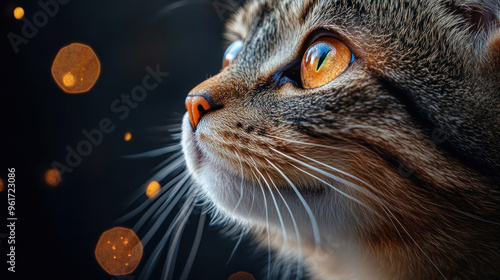 A cat framed by beautiful lighting or artistic compositions, turning them into the focal point of a stylish scene. photo