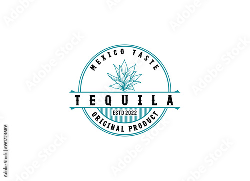Tequila drinks Mexico logo design. Vector illustration of Mexican Blue Agave Plant for Tequila Drink Vintage Label Logo Design