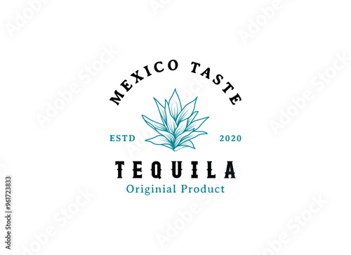 Tequila drinks Mexico logo design. Vector illustration of Mexican Blue Agave Plant for Tequila Drink Vintage Label Logo Design
