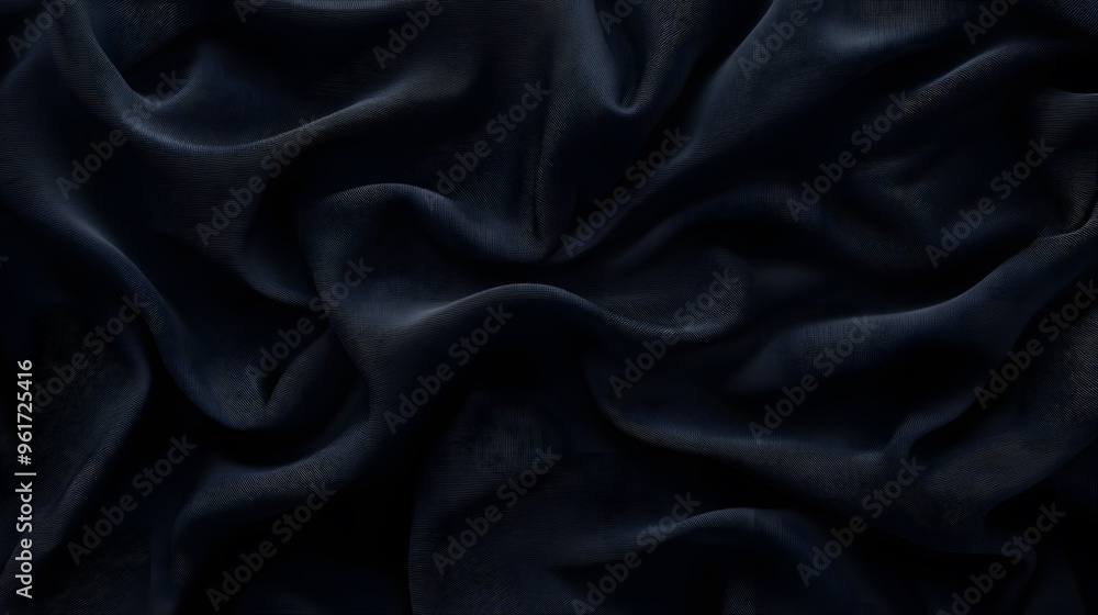 Fototapeta premium Rich, flowing black fabric with soft drapes and folds, creating a minimalistic yet luxurious texture
