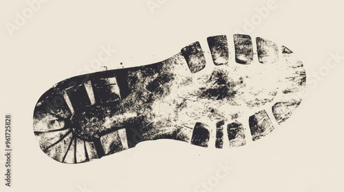 A vector image of a boot print. It looks like an old-fashioned boot, showing the shape of a human footprint. photo