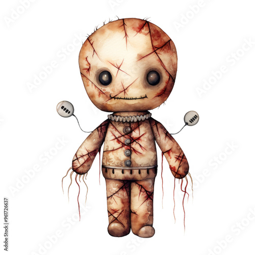 Cute Vodoo Doll Isolated on a Transparent Background photo