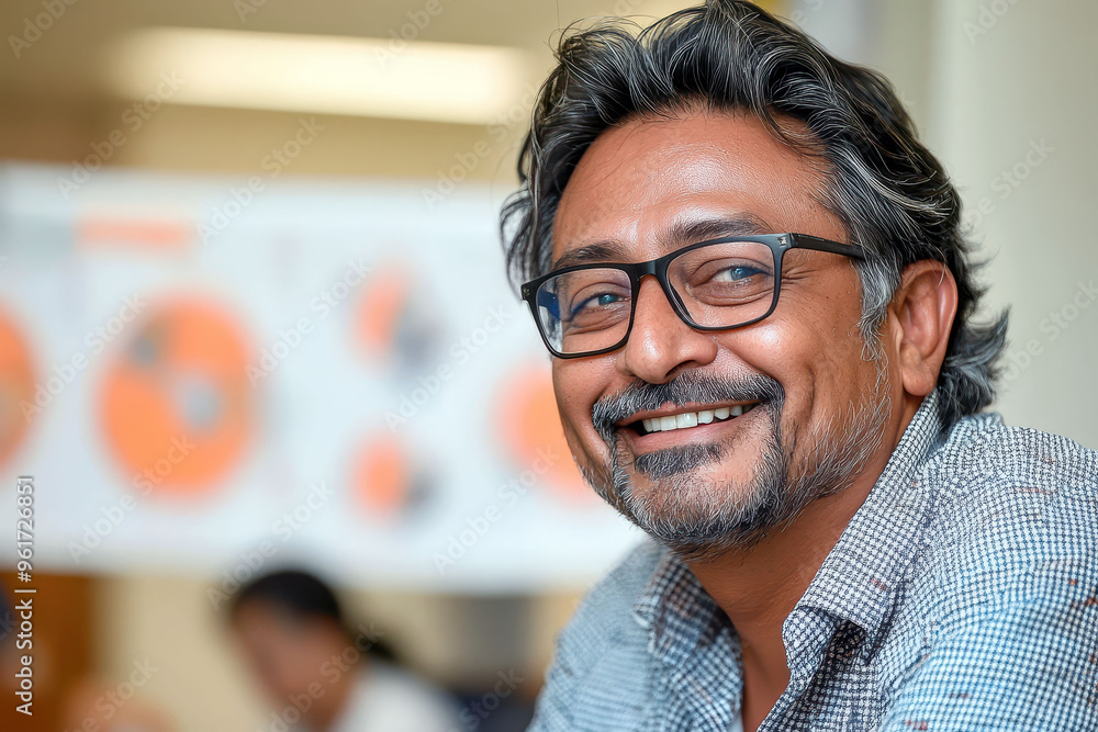 Smiling man with glasses in a clinic office during a consultation Smiling man with glasses in a clinic office during a consultation
