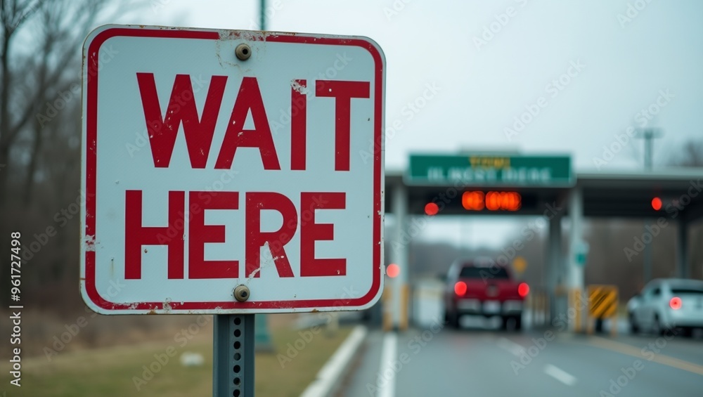 Urban Control Point Wait Here Sign with Toll Booth Urban Control Point Wait Here Sign with Toll Booth