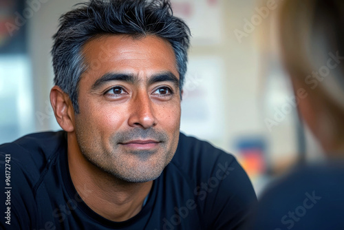 Attentive man during a medical consultation in a clinic office photo