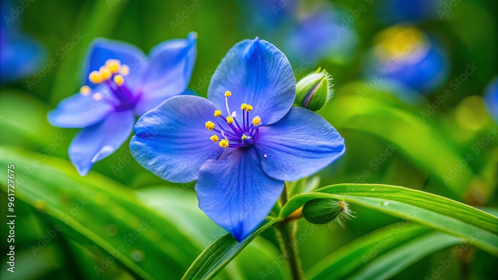 Small leaf spiderwort produces delicate blue blooms, sheltered amidst lush greenery that rivals their quiet beauty. Small leaf spiderwort produces delicate blue blooms, sheltered amidst lush greenery that rivals their quiet beauty.