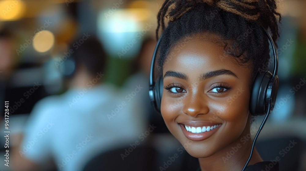 Smiling Woman Wearing Headphones Smiling Woman Wearing Headphones