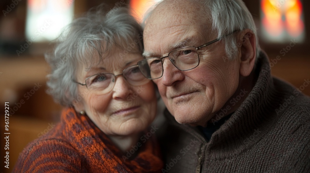 Elderly Couple Smiling in Warm Setting Elderly Couple Smiling in Warm Setting