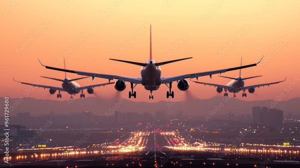 Global Travel Flow: Time-Lapse of Busy Airport with Planes Landing and Taking Off in High Luminosity 8K, Generative Ai Global Travel Flow: Time-Lapse of Busy Airport with Planes Landing and Taking Off in High Luminosity 8K, Generative Ai