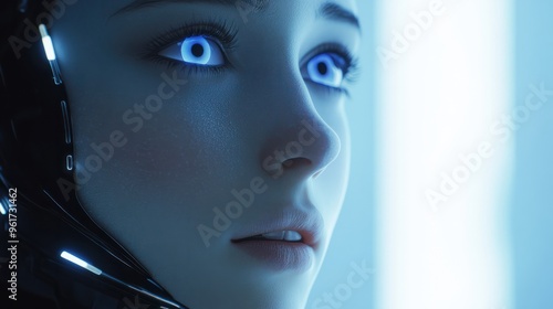 Futuristic AI Android in cinematic lighting, photoreal, realism, porcelan skin created with generative ai technology