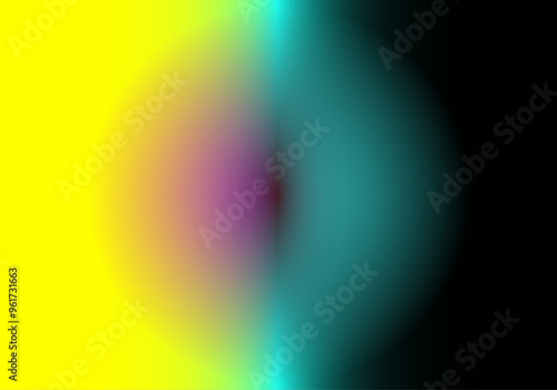 Composición cálida y fría en amarillo, violeta, negro y turquesa