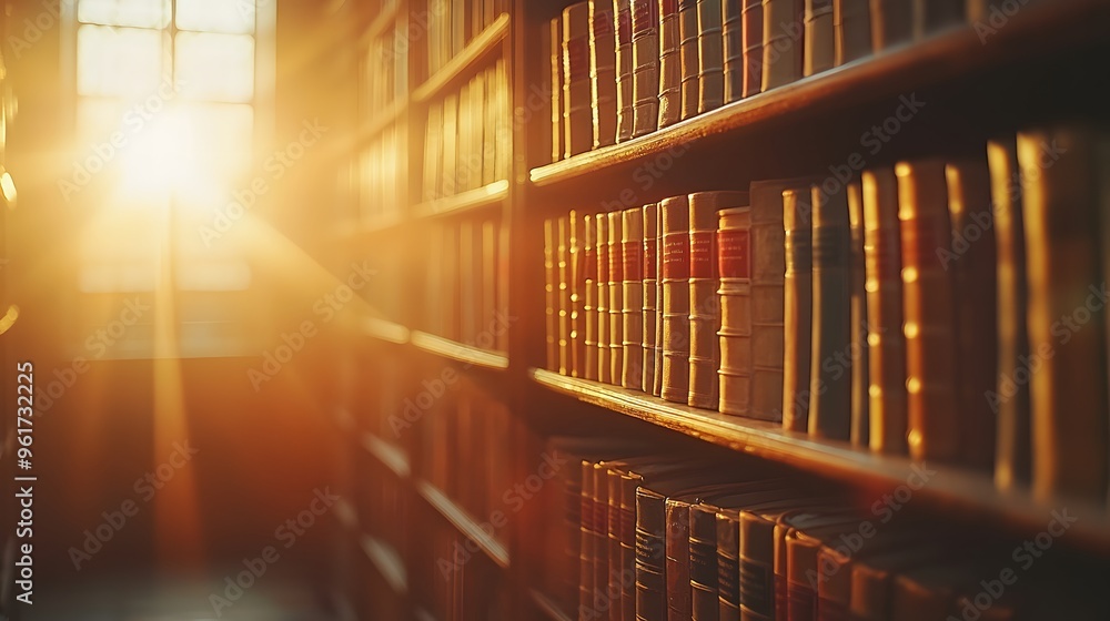 Sunlight Through Bookshelf in Library Sunlight Through Bookshelf in Library