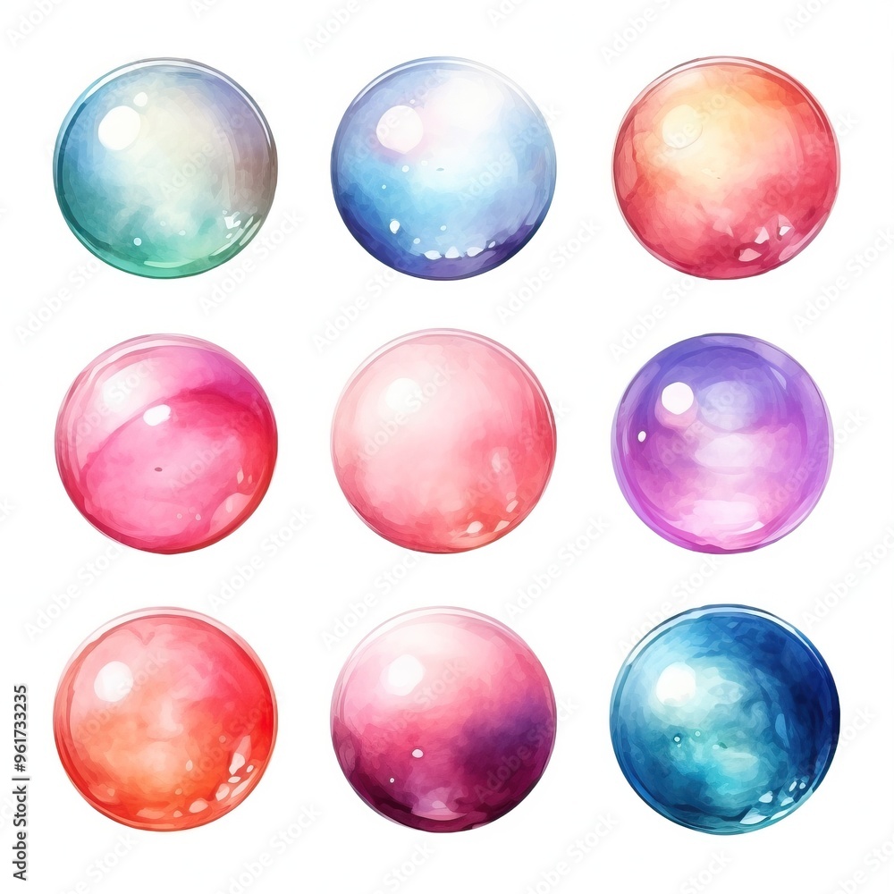 A vibrant collection of round watercolor spheres showcasing a spectrum of colors, ideal for creative projects and designs. A vibrant collection of round watercolor spheres showcasing a spectrum of colors, ideal for creative projects and designs.