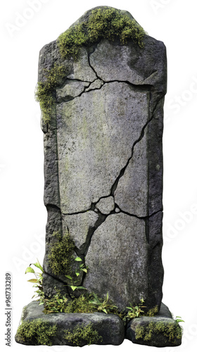 Halloween Tombstone Isolated with Moss and Cracks – Transparent Background 