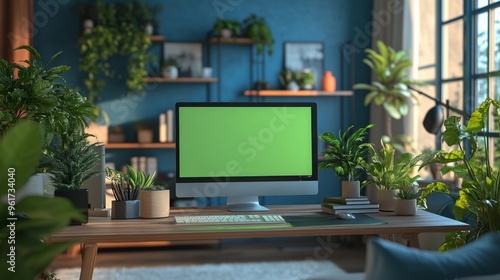 Wallpaper Mural Modern Home Office with Greenery Torontodigital.ca