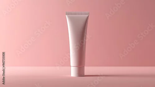 Obraz Minimalist style makeup skincare cream design, soft peach background, showcasing modern skincare packaging design, unmarked upright packaging, suitable for minimalist brand concepts.