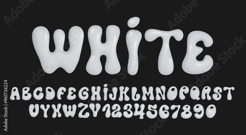 White bubble font in Y2K style isolated. Vector alphabet letters and numbers. Balloon 3D white Bubble font