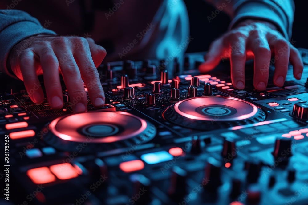 DJ Mixing Music on Mixer DJ Mixing Music on Mixer