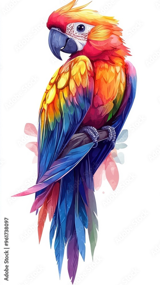 Obraz premium Playful cartoon-style parrot with exaggerated features and bold, cheerful colors, creating a lively scene.