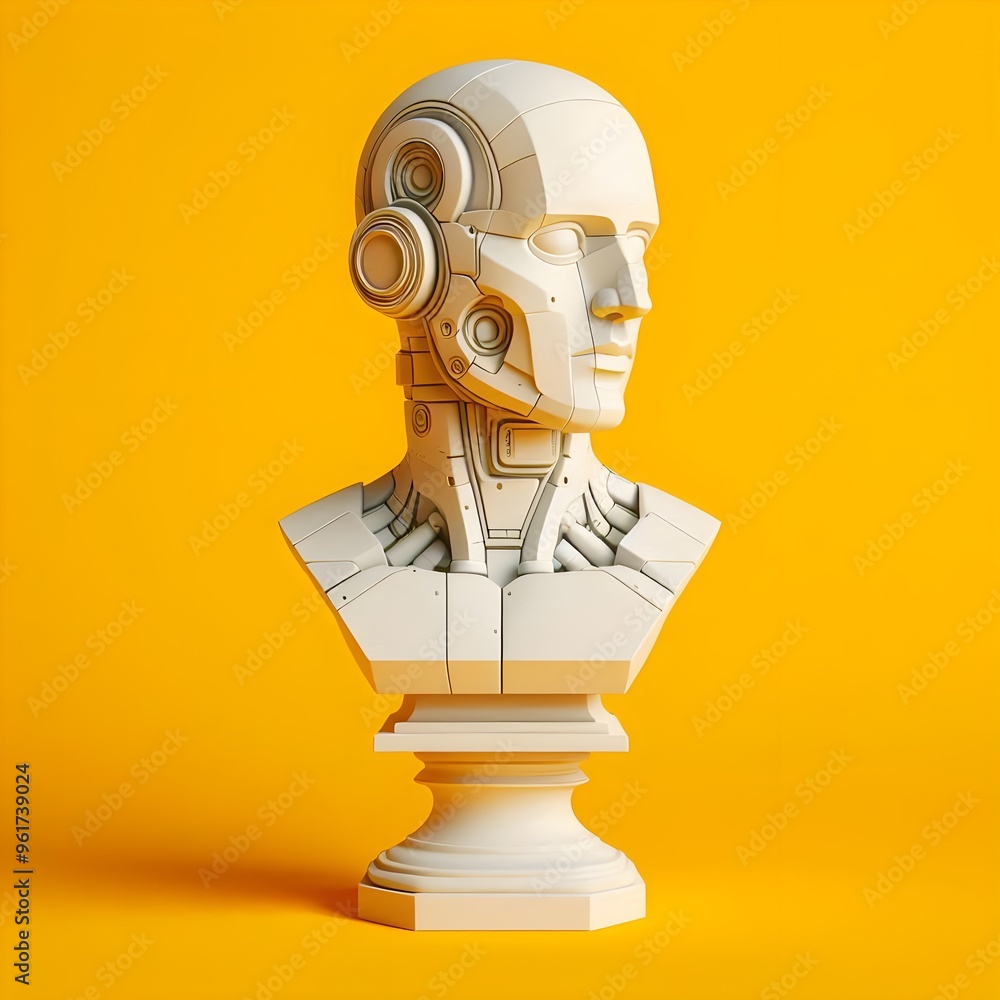 a white marble bust of robot on a yellow background, 3d
a white marble bust of robot on a yellow background, 3d