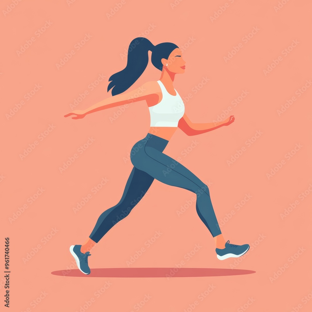 Sporty woman in activewear, dynamic pose, flat design illustration Sporty woman in activewear, dynamic pose, flat design illustration