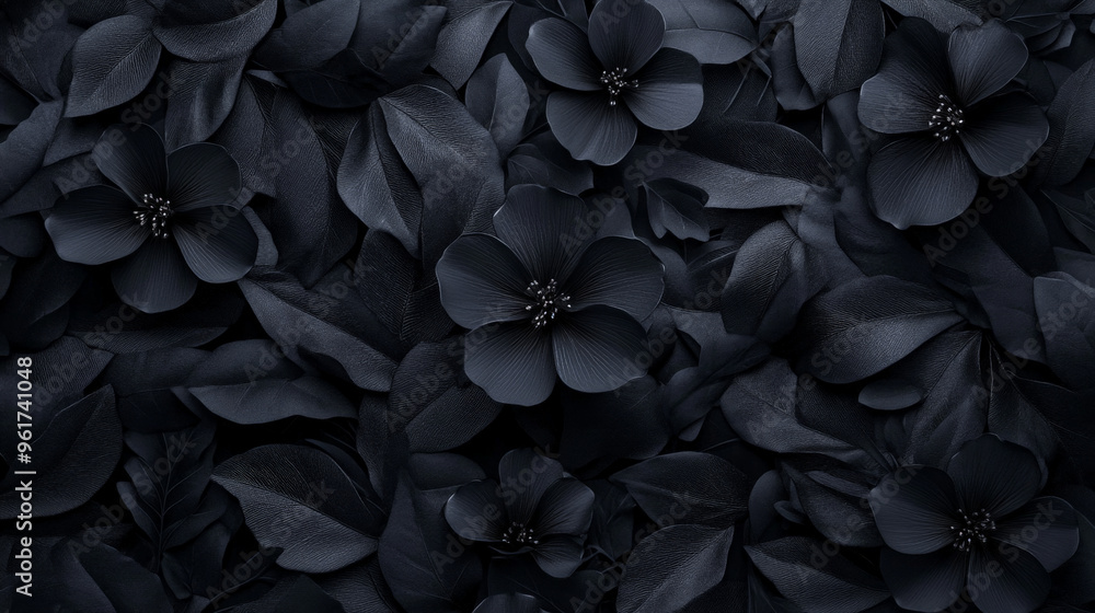 Halloween Scene of Black Flowers on Dark Background, Gothic Style
Halloween Scene of Black Flowers on Dark Background, Gothic Style