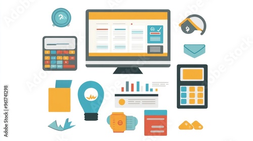 Wallpaper Mural Flat Design Infographic Illustrating Fintech Benefits for Small Business, Featuring Expense Tracking and Invoice Management Torontodigital.ca