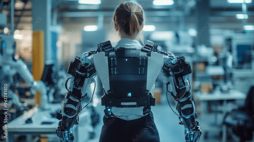 custom made wallpaper toronto digitalWoman wearing exoskeleton in a futuristic laboratory