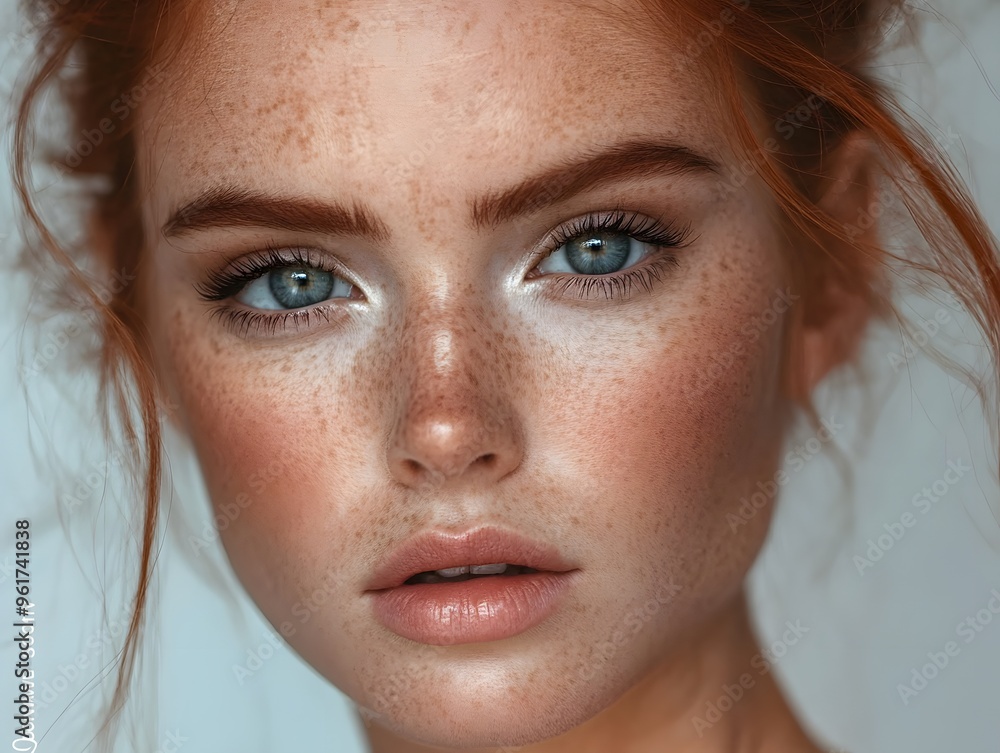 Closeup Portrait of Woman with Freckles and Red Hair Closeup Portrait of Woman with Freckles and Red Hair