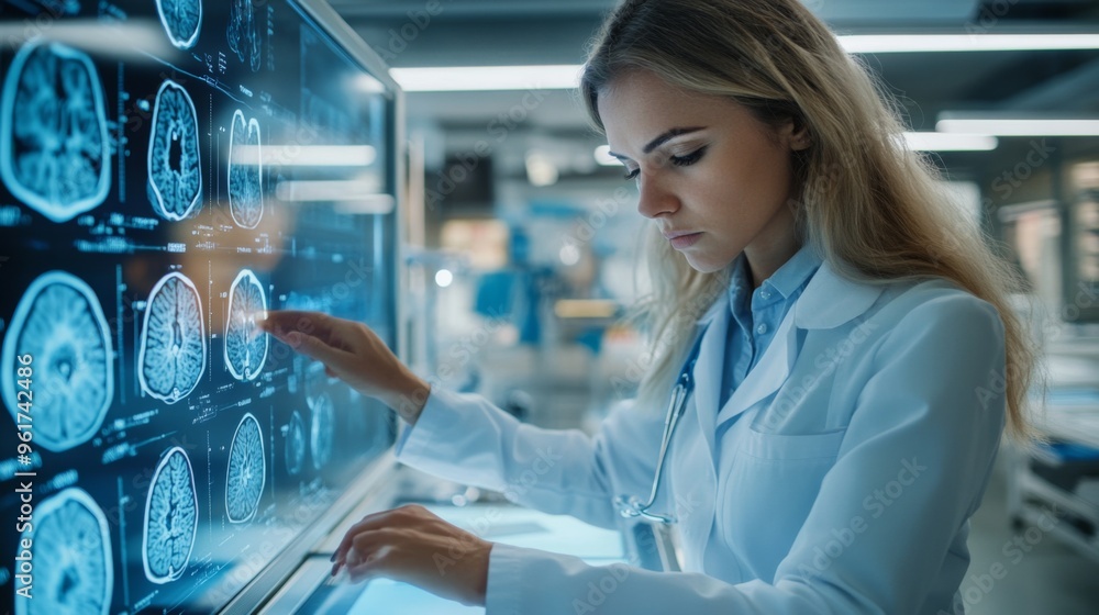 Doctor Analyzing Brain Scans in Modern Laboratory Doctor Analyzing Brain Scans in Modern Laboratory