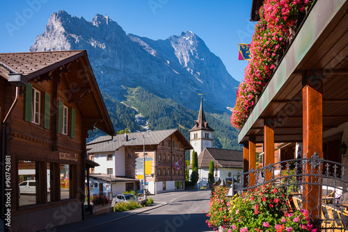View of the village and valley of Grindelwald in Switzerland