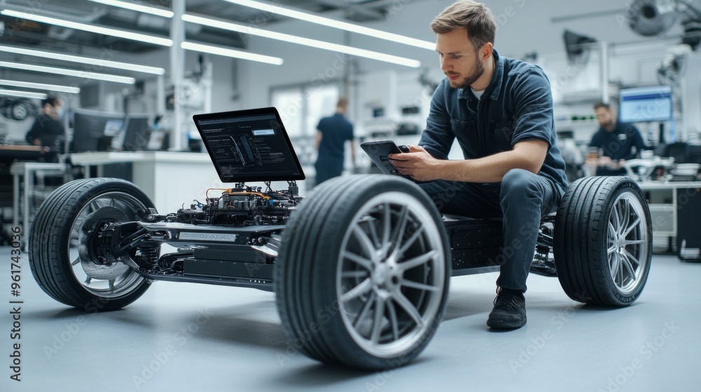 Engineer Testing Electric Vehicle Engineer Testing Electric Vehicle