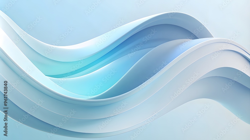 Obraz premium 3d Abstract minimalist wavy background in cool blue tones. Abstract smooth waves, soft gradients, light blue and white tones, fluid shapes background
