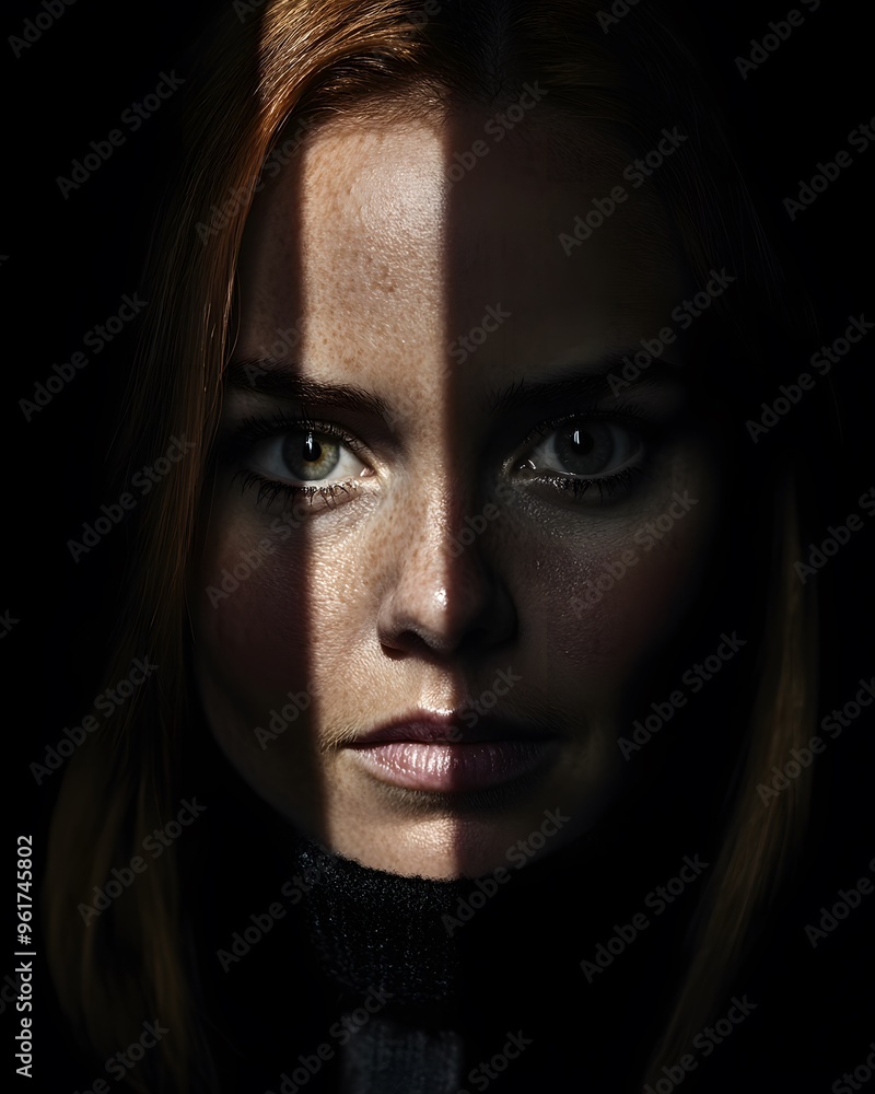 Woman s Face with Light and Shadow Portrait Woman s Face with Light and Shadow Portrait