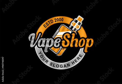 vape shop store vector illustration premium logo emblem badge template smoke electronic cigarette