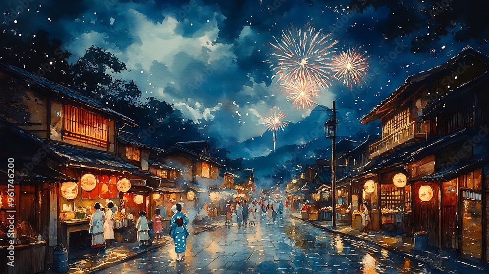 Naklejka premium Festive Night in a Japanese Street.