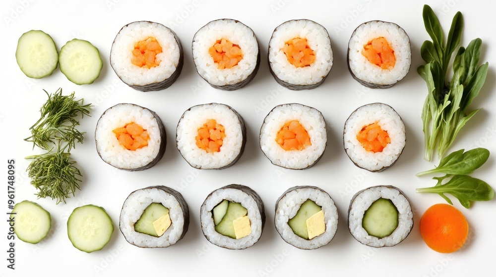Vibrant sushi rolls with fresh vegetables display a delightful culinary art Vibrant sushi rolls with fresh vegetables display a delightful culinary art