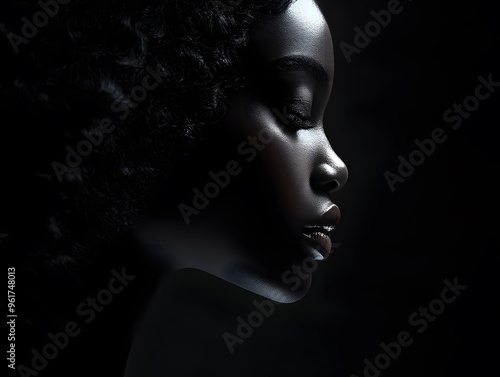 Profile Portrait of a Black Woman with Eyes Closed