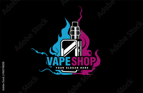 vape shop store vector illustration premium logo emblem badge template smoke electronic cigarette