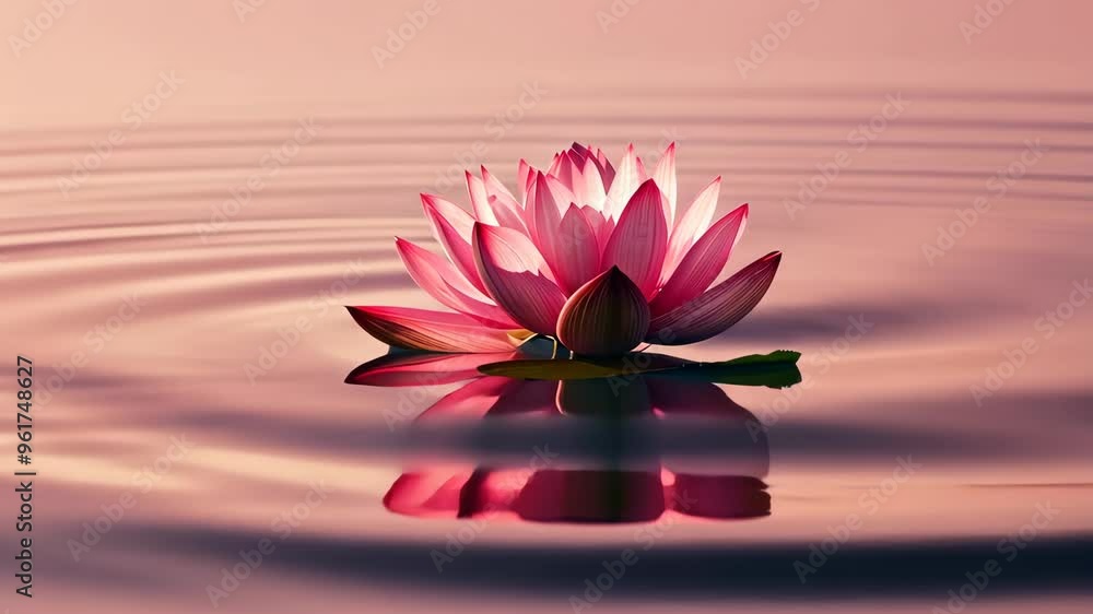 Pink lotus flower floating on calm water, serene and peaceful concept