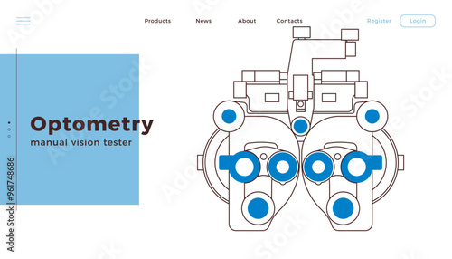 Optometry. Manual Vision Tester. Medical Equipment. Black and White Modern Flat Vector Illustration. Landing Page Design Template. Website Banner.