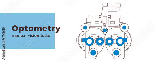 Optometry. Manual Vision Tester. Medical Equipment. Black and White Modern Flat Vector Illustration. Landing Page Design Template. Website Banner.