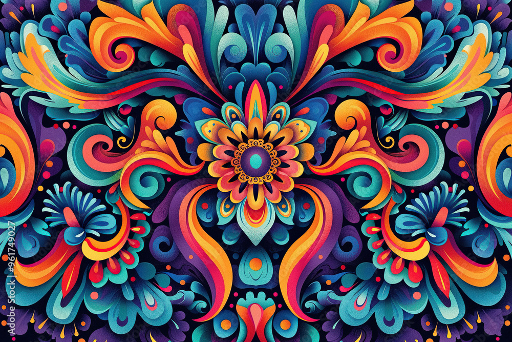 Fototapeta premium Colorful floral painted mexican background design.