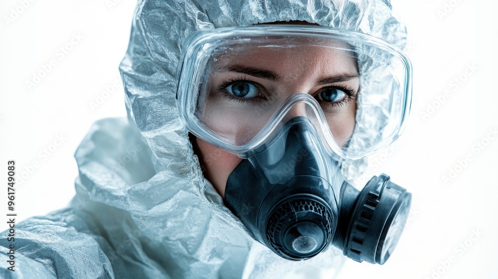 Focused individual wearing protective gear illustrates commitment to safety and health Focused individual wearing protective gear illustrates commitment to safety and health