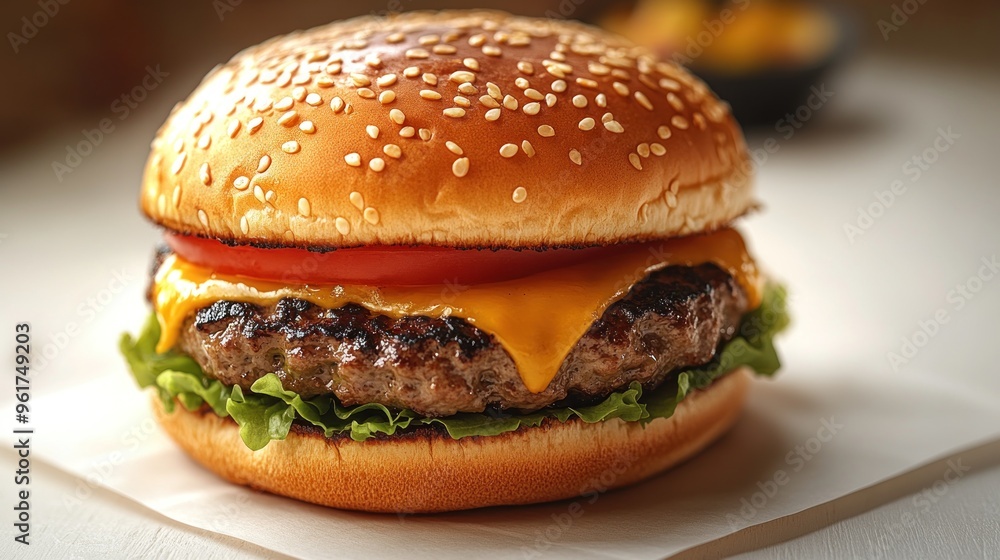 Enjoy the tasty layers of a cheeseburger with fresh toppings and melted cheese Enjoy the tasty layers of a cheeseburger with fresh toppings and melted cheese