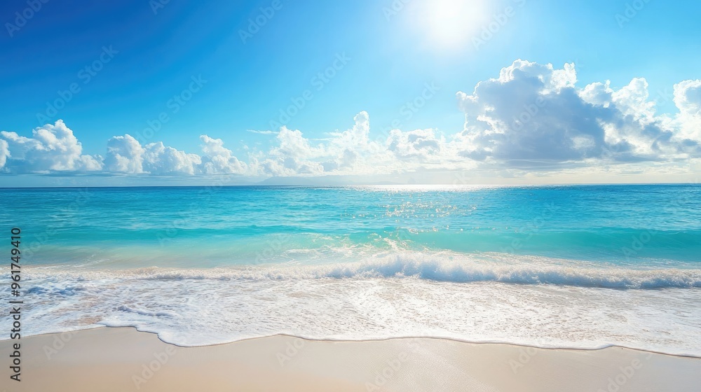 Tropical beach with turquoise water and white sand, representing paradise and relaxation. Tropical beach with turquoise water and white sand, representing paradise and relaxation.